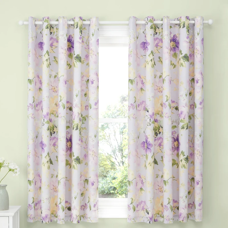 Dreams & Drapes Heritage Florette Curtains W66 x L72 (168 x 183cm) – Lilac Floral Eyelet Curtains – Lined Drapes for Bedroom & Living Room – 2 Panels – Matching Bedding Available