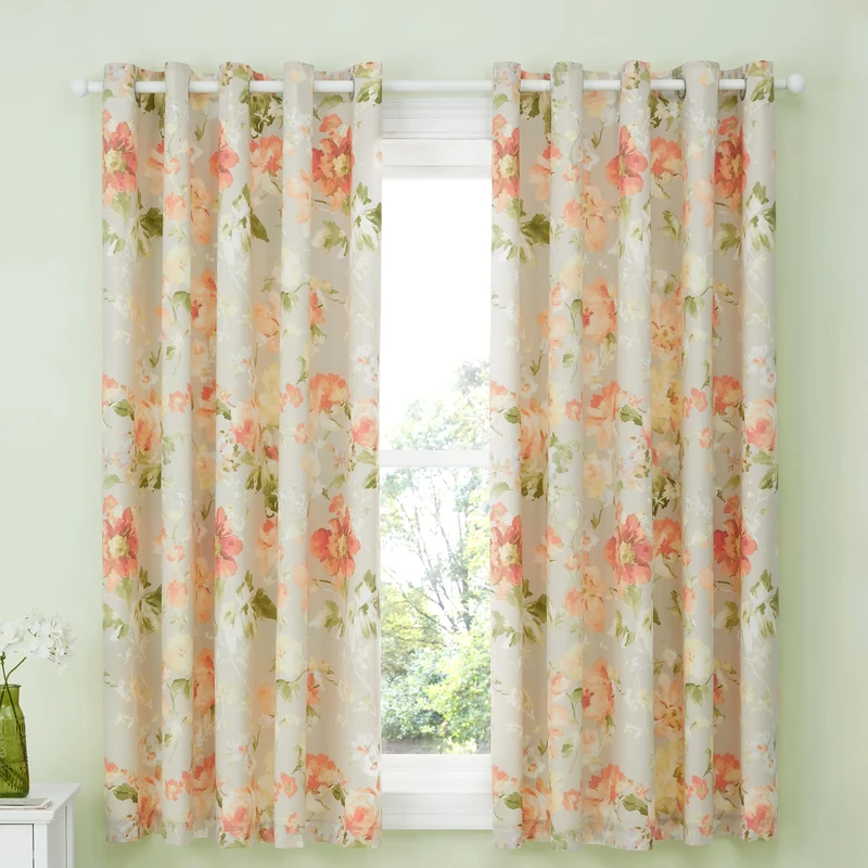 Dreams & Drapes Heritage Florette Eyelet Curtains – W66 x L72 (168x183cm) – 2 Lined Panels – Natural Floral Design Matching Bedding Available – Living Room/Bedroom