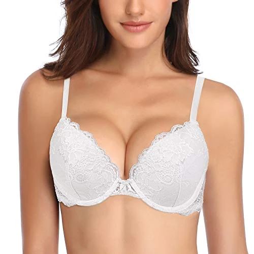 Deyllo Women's Push Up Lace Bra Sexy Deep V Lift Up Bra Underwire Padded Comfort Everyday Bra