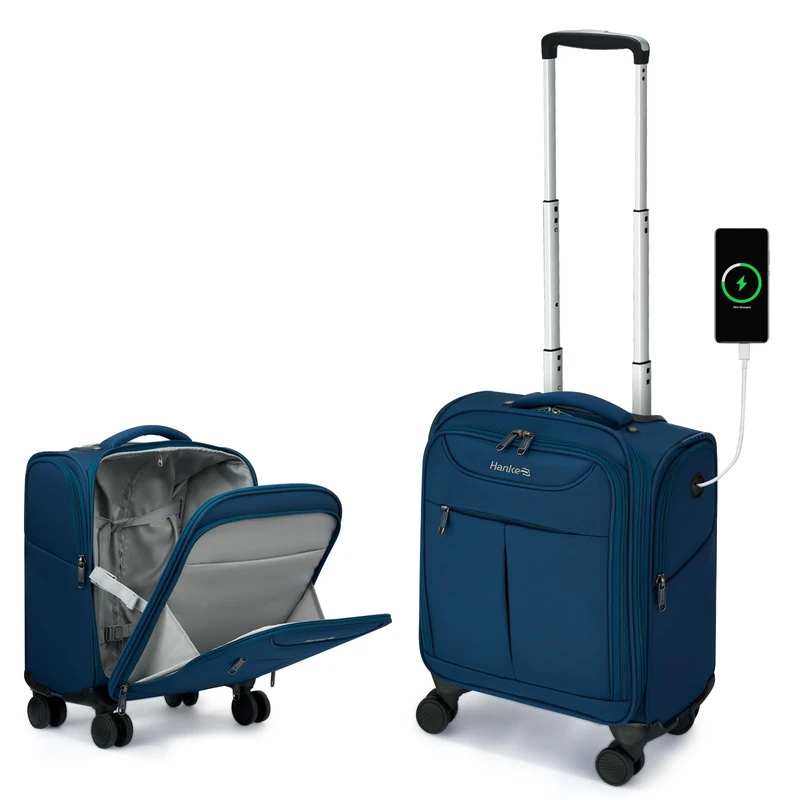 Hanke Underseat Carry On Luggage with Wheels, Lightweight Small Suitcase Airline Approved 16 Inch - Softside Personal Item Travel Bag for Women & Men, Compact Under Seat Luggage with Spinner Wheels.,