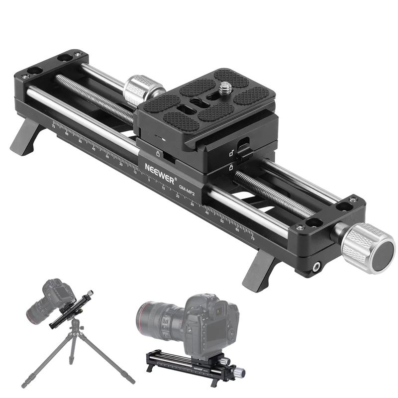 NEEWER 140mm Macro Focusing Rail, Macro Rail Slider with 360° Rotation, 4 Directional Locking, Retractable Feet, Acra Type QR Plate, 1/4" & 3/8" Screw for Macro Photography Close Up Shooting, GM-MP2