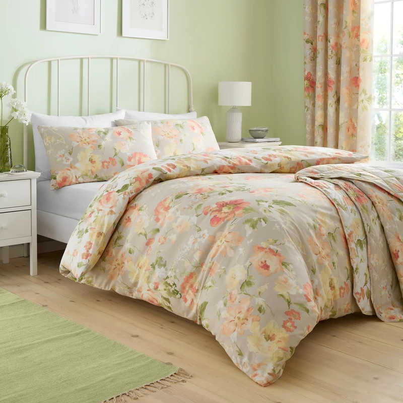 Dreams & Drapes - Heritage Florette Duvet Cover - Super King Bedding Size (260 x 220cm) - 2 Pillowcases - Premium PolyCotton - Floral Duvet Cover in Natural - Natural Bedding with Flowers