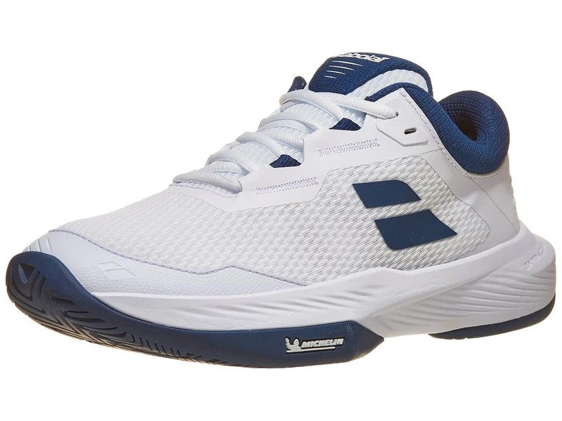 Babolat Men's, SFX 4 AC M Tennis Shoes, Size 9, White/Dark Blue, Superior Comfort, Wide Fit, Optimal Support, Extra Cush Technology, Lightweight and Ventilated Upper Thick Ortholite Sole, 9 UK - Image 1