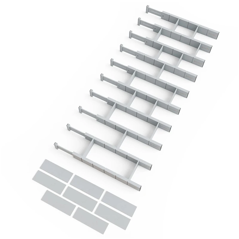 SpaceAid Bamboo Drawer Dividers with Inserts and Labels, Kitchen Adjustable Drawer Organizers, Expandable Organization for Home, Office, Dressers, 10 Dividers with 24 Inserts (17"-22" Gray)