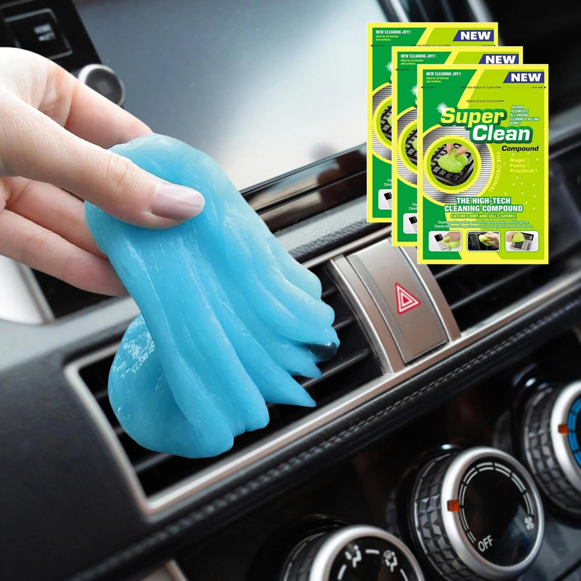 Car Cleaning Gel (3 Pack) Blue, Car Detailing Kit Gel for Cars Interior Air Vents Dashboard Cleaner, Universal Dust Cleaner Slime Putty, Reusable Dust Cleaning Slime for Home/Office Laptop Keyboard