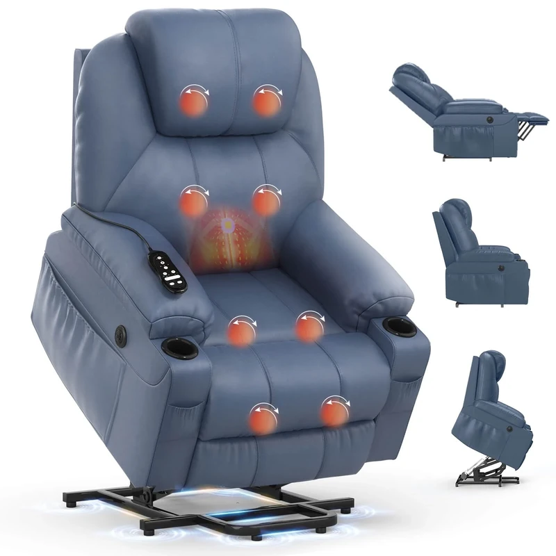 BareTay Recliner Armchair Lift Chair For the Elderly, Power Recliner Chair with Massage & Heat, Extended Footrest, Type C+USB Ports, 2 Cup Holders, Dual Side Pockets Reclining Chairs Lounge Sofa