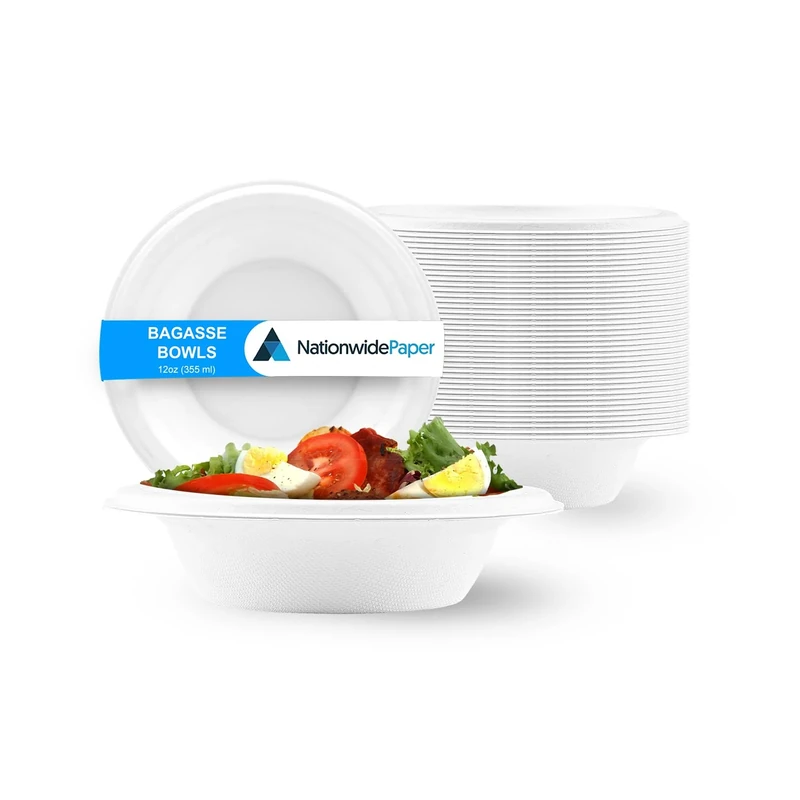 Nationwide Paper 12oz - 355ml Strong Paper Bowls Disposable Compostable Bagasse Bowl for Party Biodegradable Microwavable Soup Salad Dessert Bowls, Sturdy Paper Bowl for Hot Food - Pack of 1000