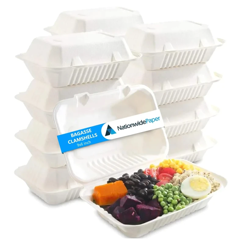 Nationwide Paper 1 Compartment Sugarcane Clamshell Takeaway Box 9x6 Inch, Eco-friendly Packaging - Pack of 200