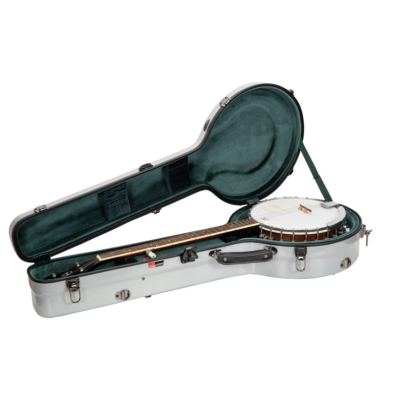 Crossrock Fiberglass Banjo Case - Fits Mastertone and Most 5 String Models with Inner Compartment, Backpack Straps, Hygrometer, TSA Lock - Silver (CRF2023MBJSL)