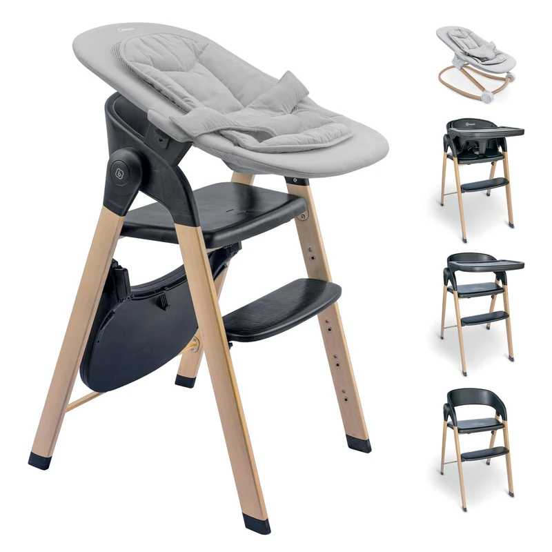 babyGO Levels Highchair for Newborn - Baby Plant Chair, Foldable, Load Capacity up to 110 kg, Safe and Stable, Adjustable Footrest, Removable Table (Black)