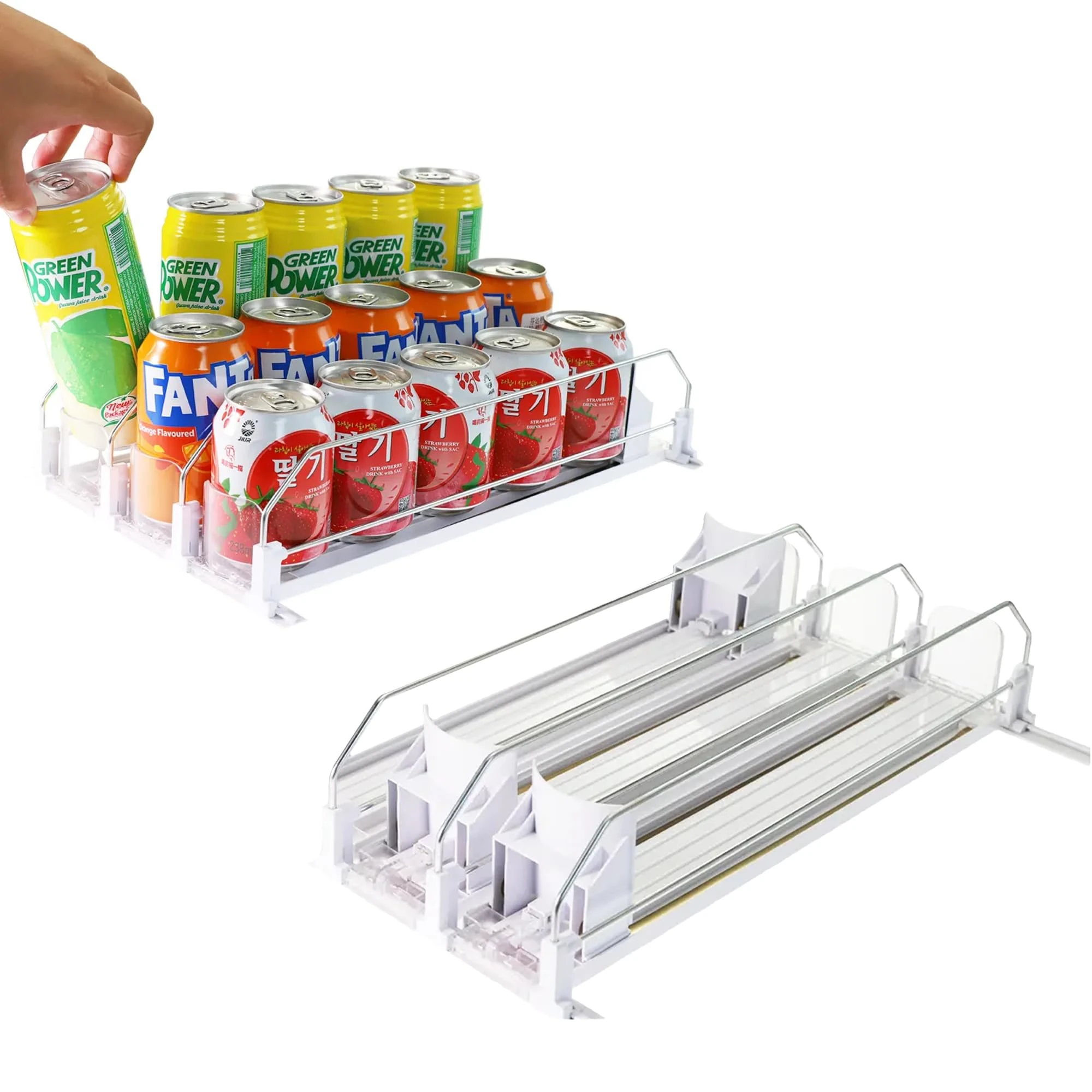 Mighty Majesty Automatic Can Dispenser for Fridge - Self-Pushing Soda and Beer Organizer - Holds up to 15 Cans in 3 Rows - Durable Design, 31x25 cm