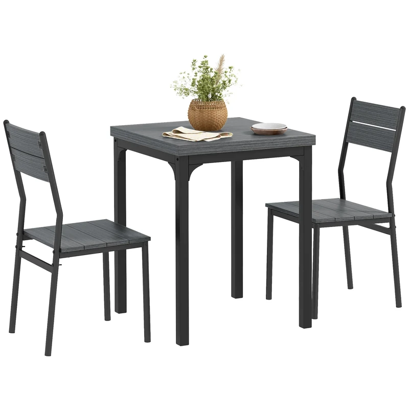 HOMCOM 3 Pieces Modern Dining Table Set for 2 Space Saving Grey Wood Effect