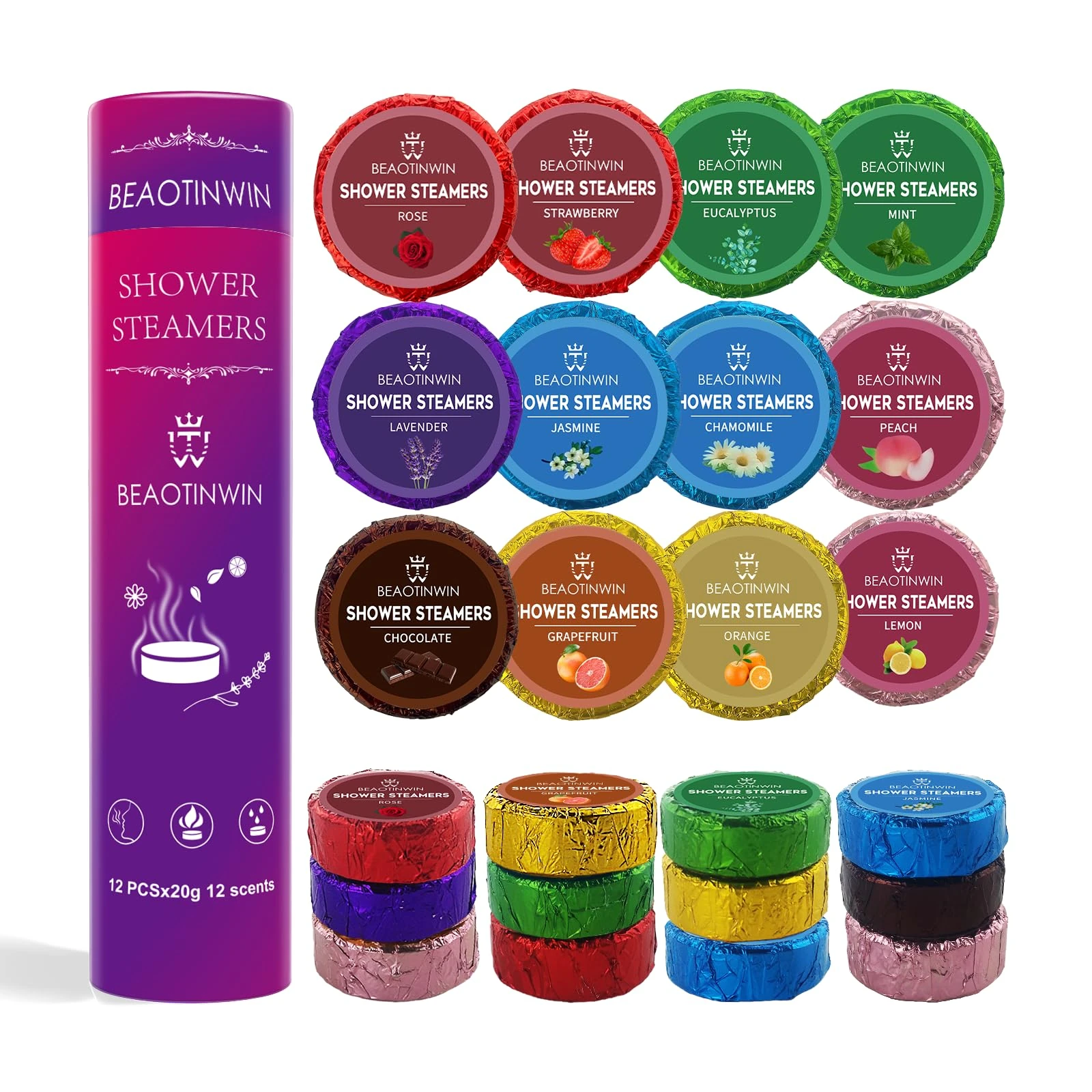 12 pcs Shower Steamers Aromatherapy Shower Tablets，Vegan Organic Shower Bomb Set, Stress Relief and Luxury Self Care,Pampering Birthday Relaxing Presents Hampers for Women Mum