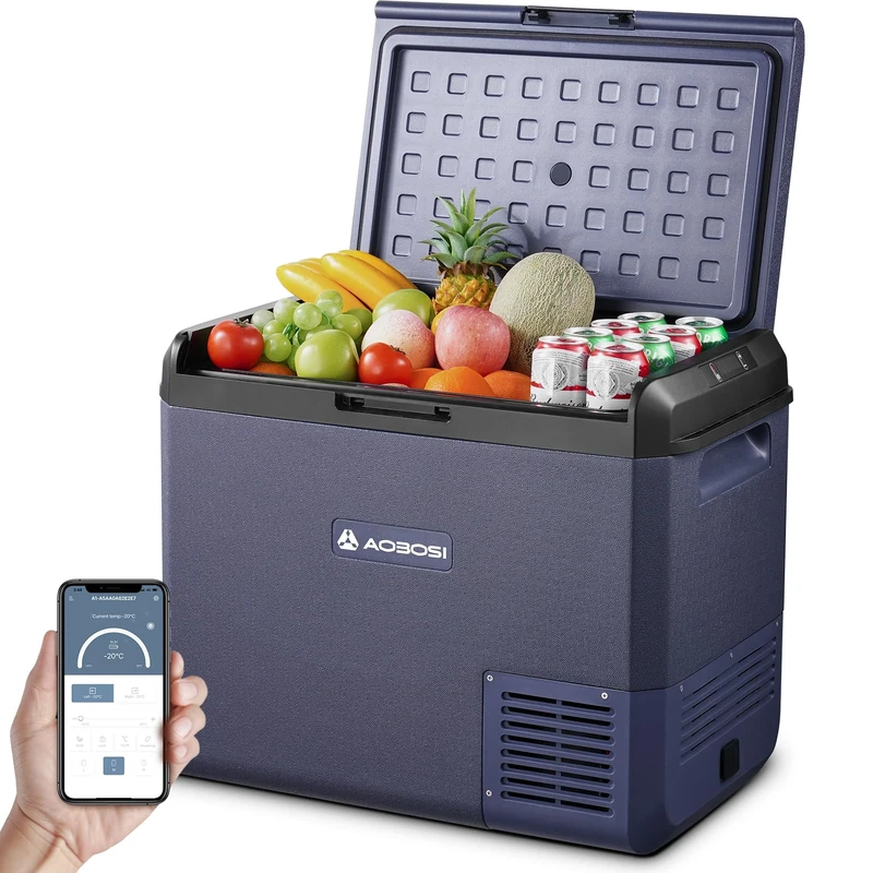 AAOBOSI Car Fridge 60L, IPX4 Waterproof Camping Fridge Freezer with APP Control, 12V/240V, -20°C to 20°C – Ideal for Campervan, Truck, Boat, Motorhome, Travel & Picnic