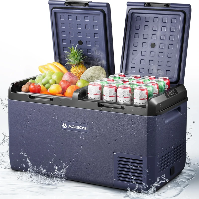 AAOBOSI 75L Car Fridge, IPX4 Waterproof Dual Zone Camping Fridge Freezer with APP Control, 12V/240V, -20°C to 20°C – Ideal for Campervan, Truck, Boat, Motorhome, Travel & Picnic