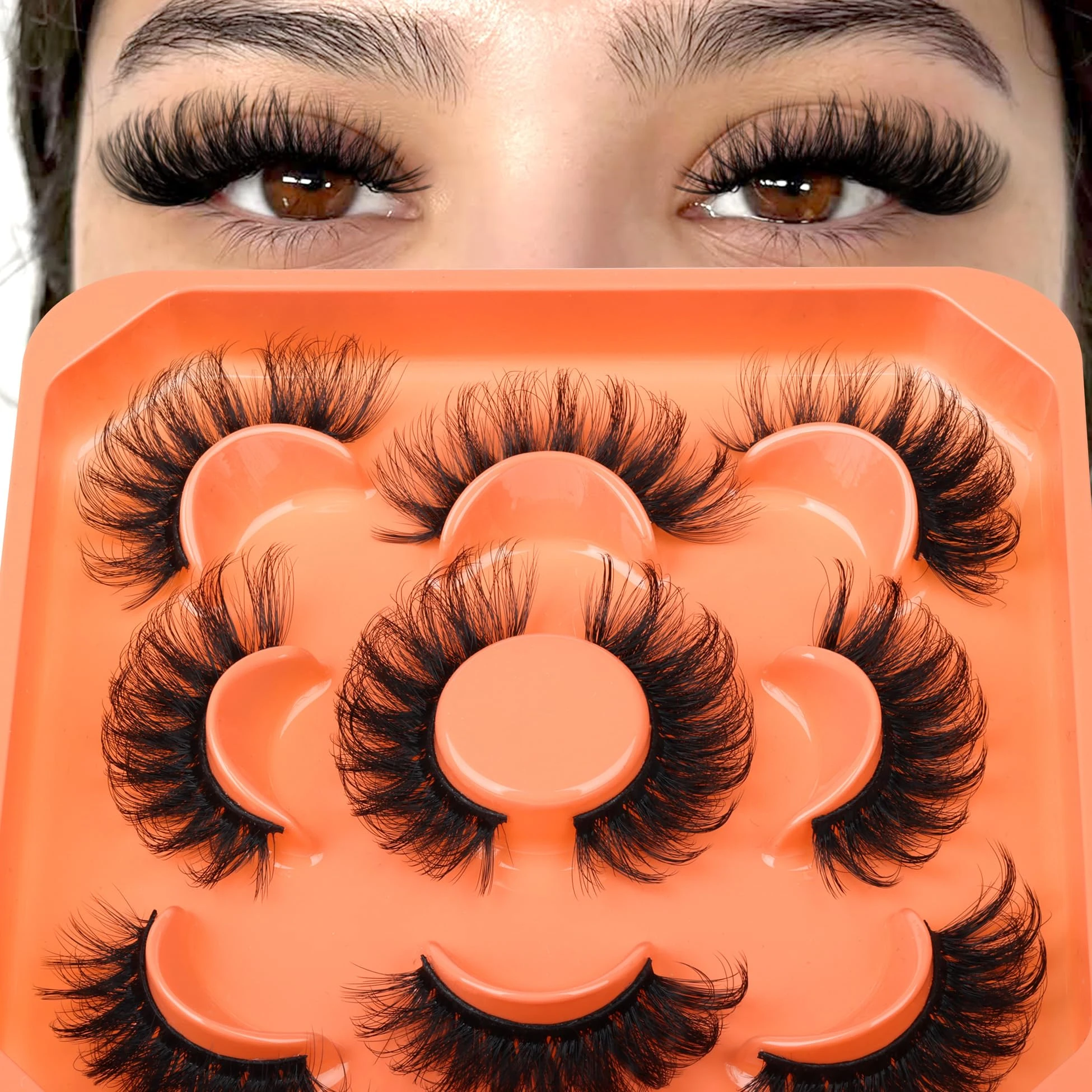 Fluffy Faux Mink Eyelashes Russian Strips Lashes Cat Eye D Curl Fluffy False Eyelashes Thick Volume Lashes 18mm Long 8D Wispy Fake Eyelashes 5 Pairs by Zegaine
