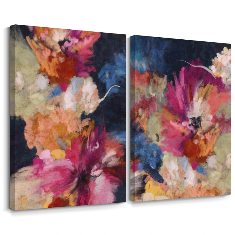 Colorful Abstract Wall Art Decor Modern Flower Canvas Wall Art Abstract Flower Pictures Painting Modern Colorful Artwork Posters Abstract Prints for Living Room Bedroom 24x36 Ready to Hang Set of 2