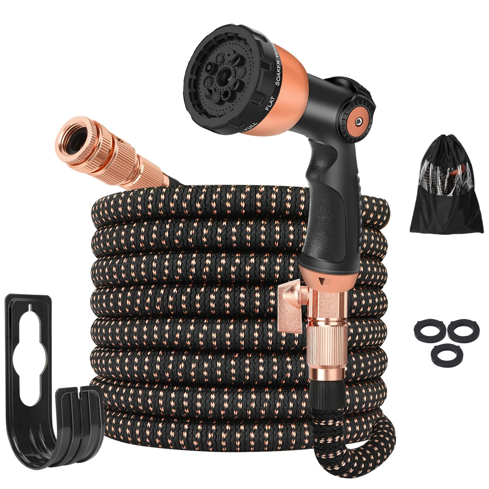 50ft Hose Pipe - Expandable Garden Hose with 10 Modes Spray Gun, Flexible Garden Hose Pipe, 3/4", 1/2" Solid Brass Fittings, Lightweight & Kink-Free 3 Times Expanding Hose for Gardening