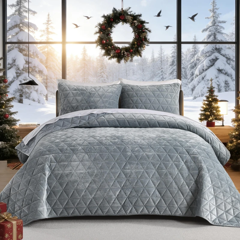 Homzard Velvet Quilts Queen Size, Smoky Green Velvet Comforter Set Queen Size, Luxurious Soft Bedspreads for Bed, Plush Lightweight Bedding Sets for All Season