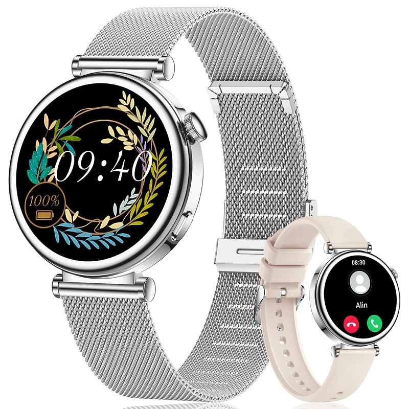 CIVO Smart Watches for Women Fitness: Sport Activity Tracker Waterproof Watch Silver Strap - Bluetooth Calls Smartwatch for iOS Android