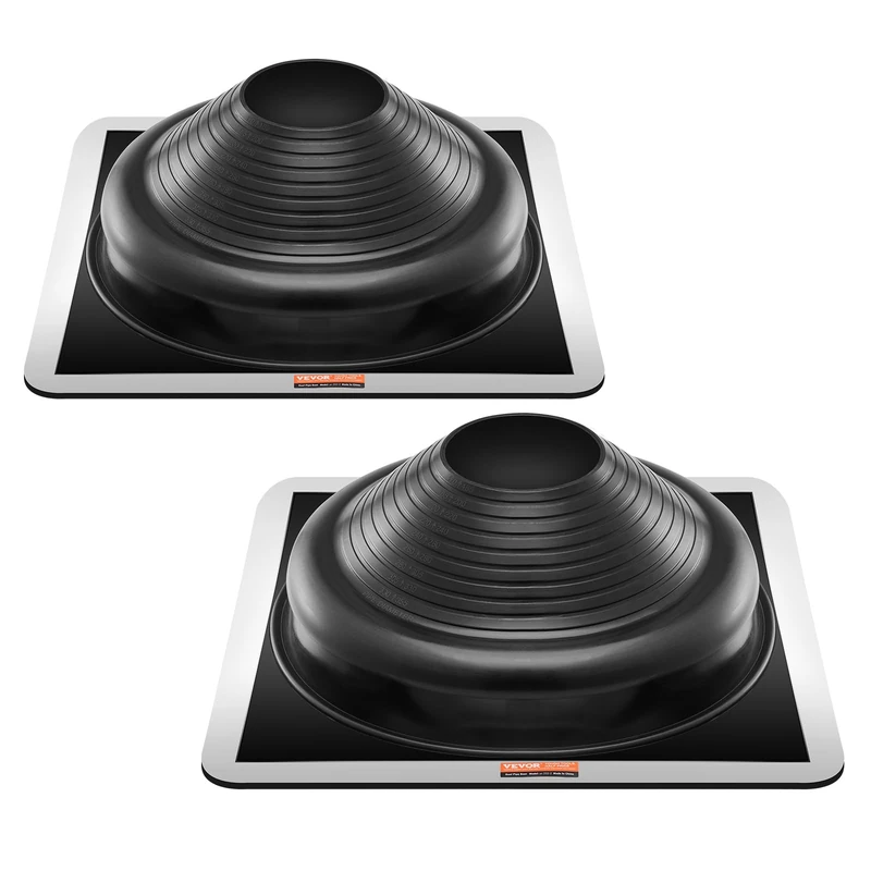 VEVOR 2 Pcs Roof Pipe Flashing Boots, Fit Pipe OD 6-3/4" to 14", Flexible EDPM Roofing Jack Pipe Flashing, High Temp -67℉ to 212℉, Endurable Metal Base, for Chimney, Wood Stove & Outdoor Vent Pipes