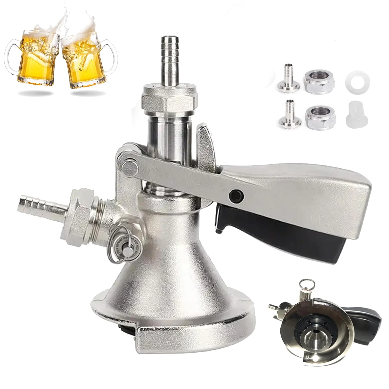 Keg Closure Tap Head, Flat Keg Tap Head G5/8 Thread Keg Closure Tap Head Type A Brewing Draft Beer Keg Taps 304 Stainless Steel Beer Tap for Bars Restaurants Family Gatherings for Beer, Wine