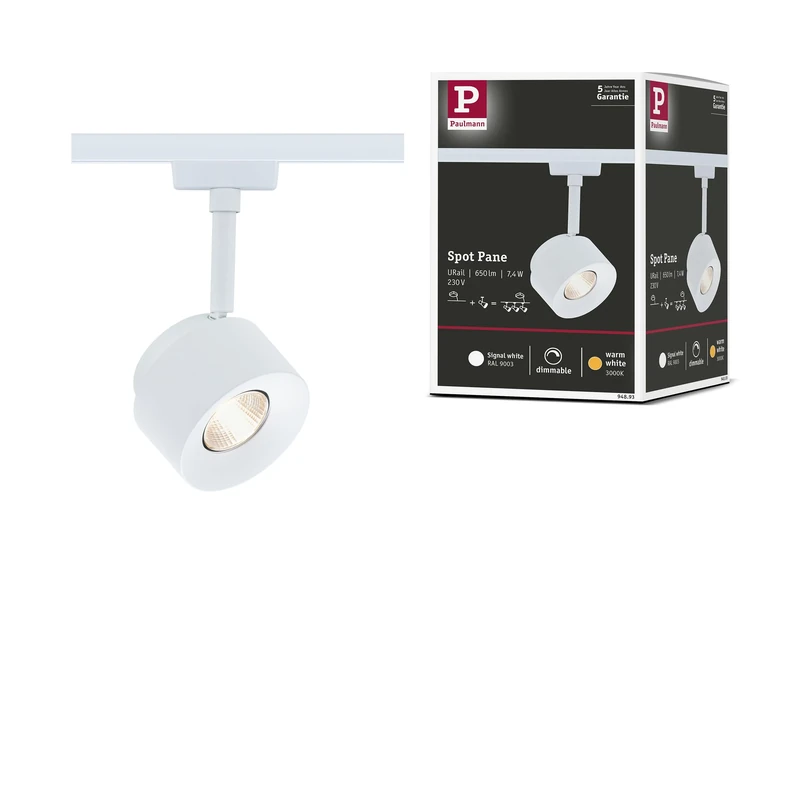 Paulmann 94893 Pane URail LED spot 650lm 7.4W 3000K 230V Signal White Rail System.
