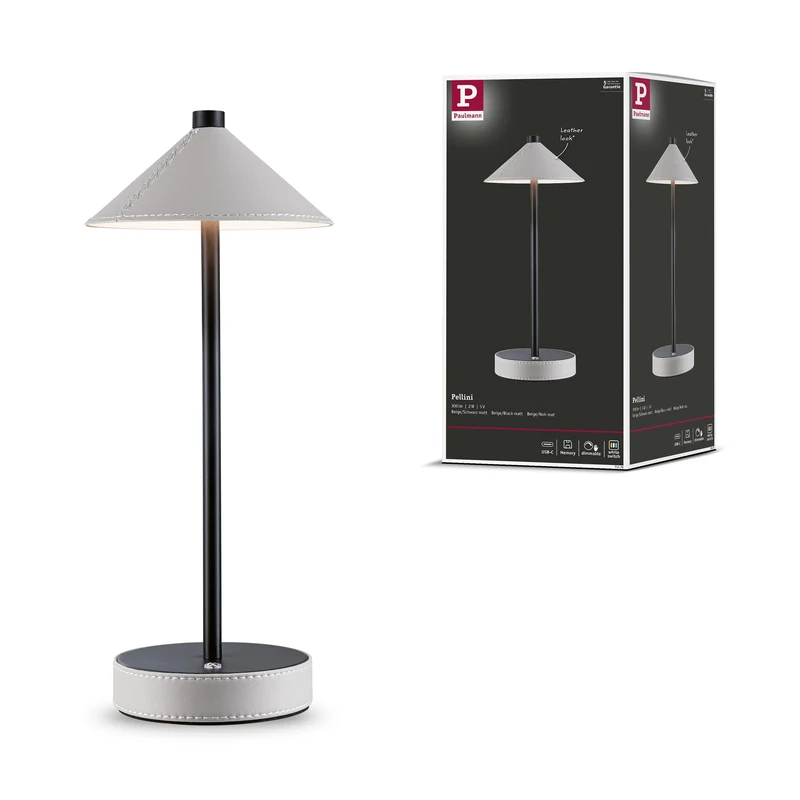 Paulmann Pellini Mob TL Down LED WhiteSw 3W dim USBC Beige PU Leather Metal 71176