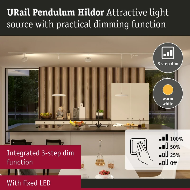 Paulmann 94901 3-Step-Dim Hildor URail LED Pendant 850lm 15W 3000K dimmable 230V Signal White Rail System