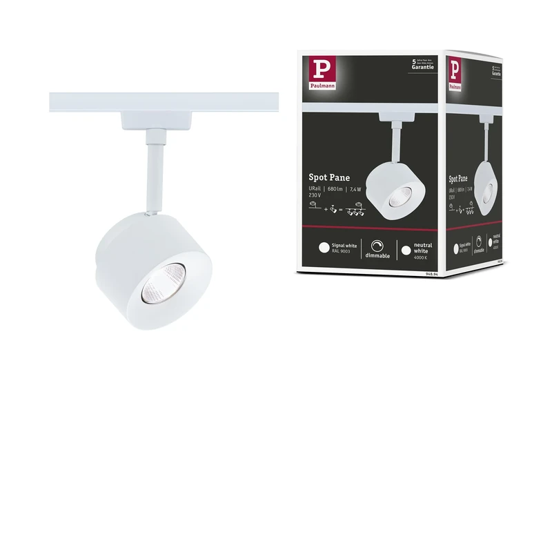Paulmann 94894 Pane URail LED spot 680lm 7.4W 4000K 230V Signal White Rail System.