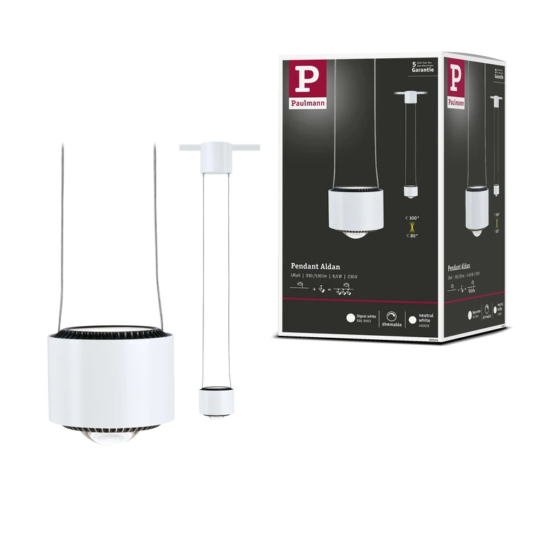 Paulmann 94904 Aldan URail LED Pendant 930lm / 530lm 8.5W 4000K 230V Signal White Rail System