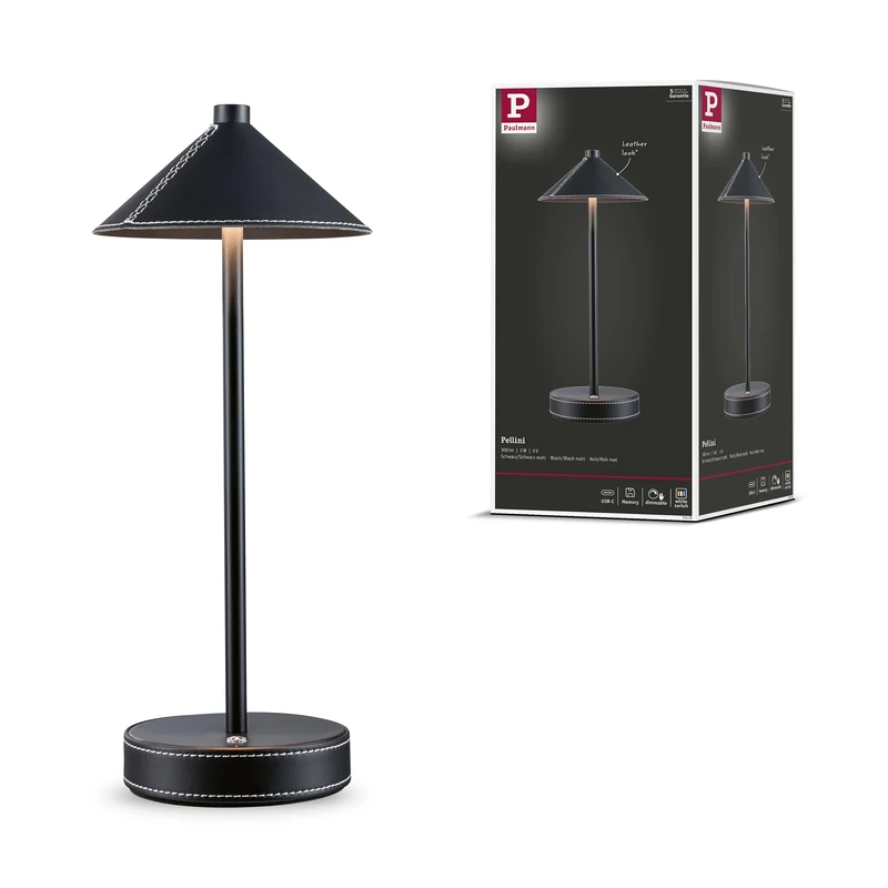 Paulmann Pellini Mob TL Down LED WhiteSw 3W USBC Black PU Leather Metal 71175