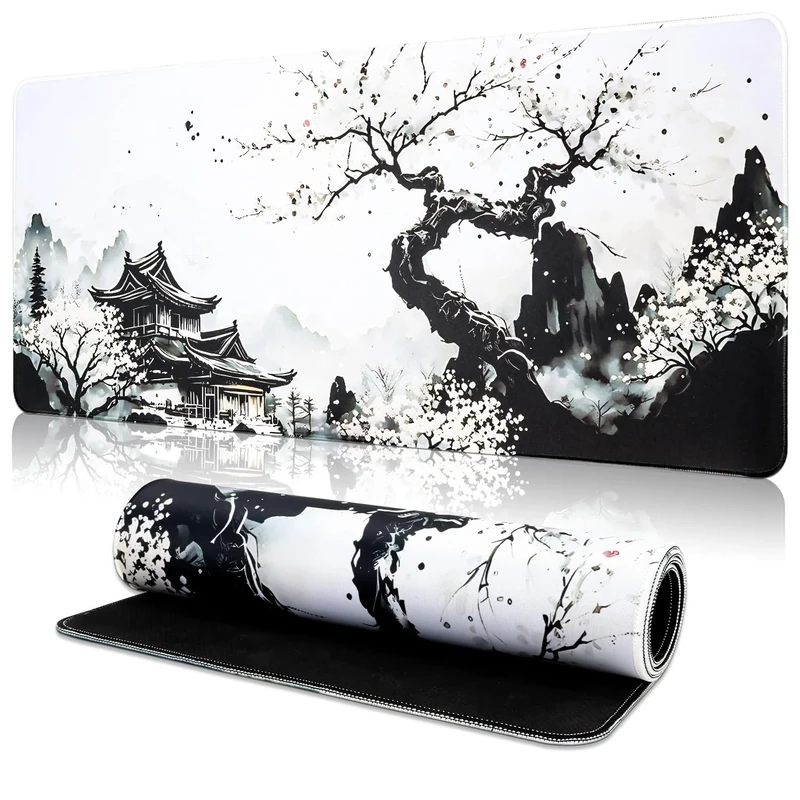 TOPWAYS Mouse Mat Mouse Pad, Large Desk Mat Gaming Mouse Pad Keyboard Mat Desk Pad Mousemat Extend Long Mouse Mat for Keyboard and Mouse 800 x 300 x 3mm (Cherry Blossom)