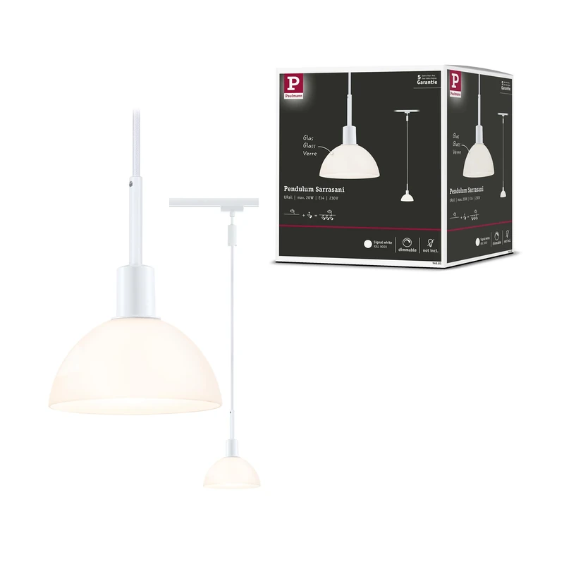 Paulmann 94885 Sarrasani URail Pendant E14 max. 20W dimmable 230V Signal White Rail System – Choose Any lamp