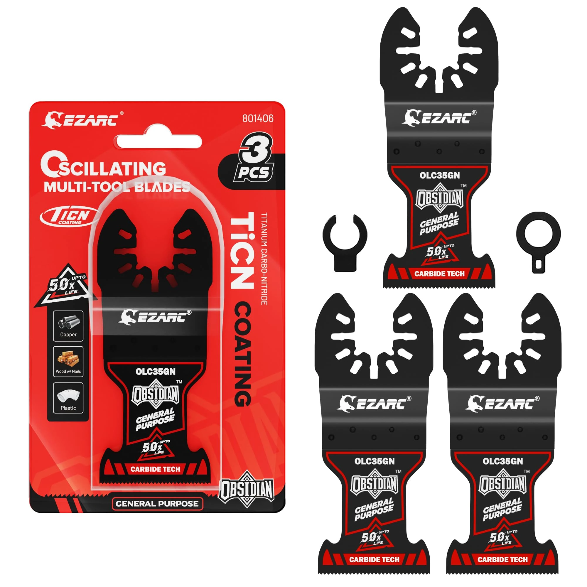 EZARC Obsidian Carbide Oscillating Multi Tool Blades, Multitool Blades Quick Release for Metal, Wood, Nails, Plaster, Drywall and PVC, 3-Pack
