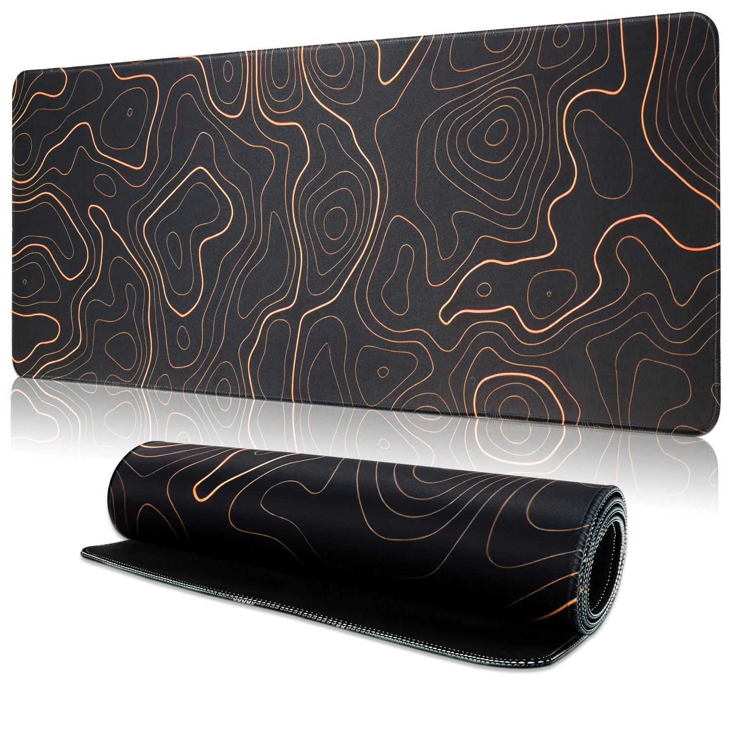 TOPWAYS Mouse Mat Mouse Pad, Large Desk Mat Gaming Mouse Pad Keyboard Mat Desk Pad Mousemat Extend Long Mouse Mat for Keyboard and Mouse 800 x 300 x 3mm (Black Topographic Orange)