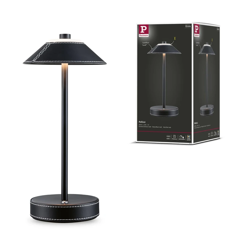 Paulmann Pellini Mob TL LED WhiteSw dim 3W USBC Black PU Leather Metal 71173