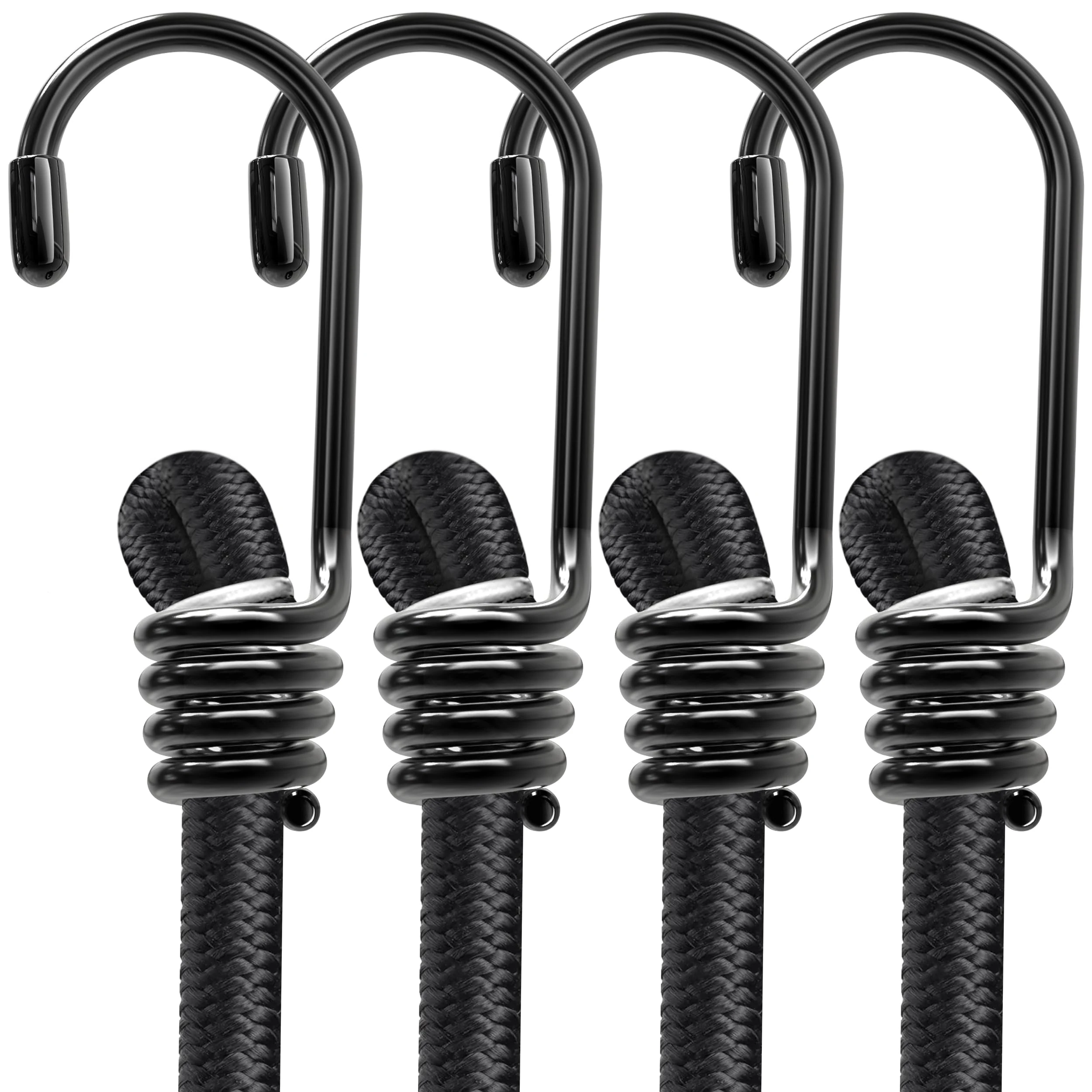 Bungee Cords with Hooks Heavy Duty Weatherproof & UV-Resistant Elastic Bungee Straps – Ideal for Securing Luggage, Camps, Tarps, Garden Furniture, Wheelie Bin Lid Covers (100cm - Pack of 4)