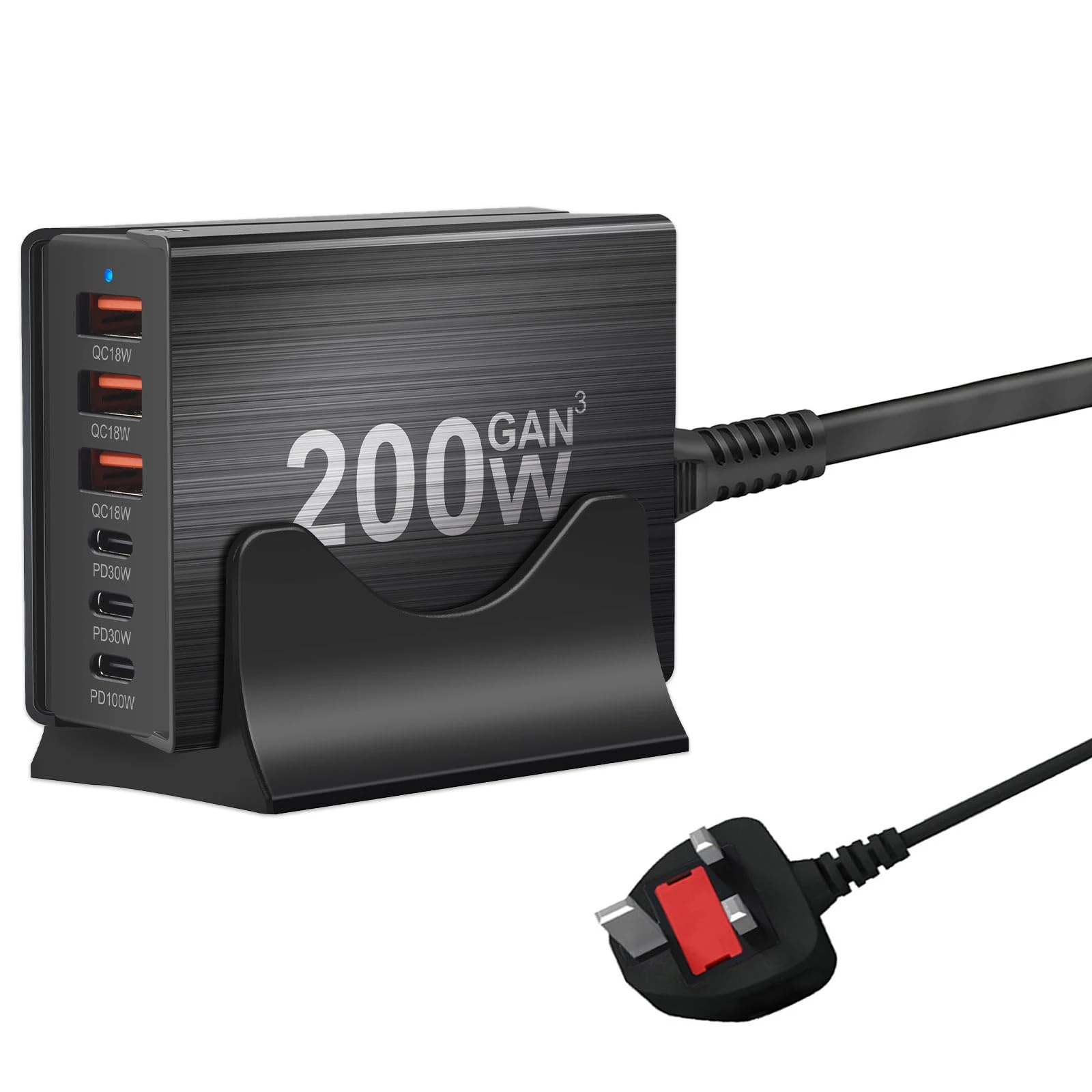 CIGAA 200w USB C Fast Charger, 6 Port GAN USB Charging Station Hub, Multi Port USB C Charger Compatible with iPhone 16/16 Pro/15/15 Pro, MacBook Air, iPad Pro, Dell XPS, Samsung Galaxy S23 S22