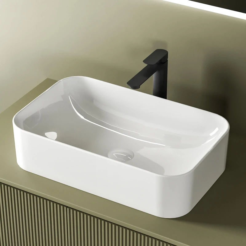 EMKE Rectangular Support Sink 61 × 38 × 15 cm, Toilet Basin, Ceramic Sink for Bathrooms, White
