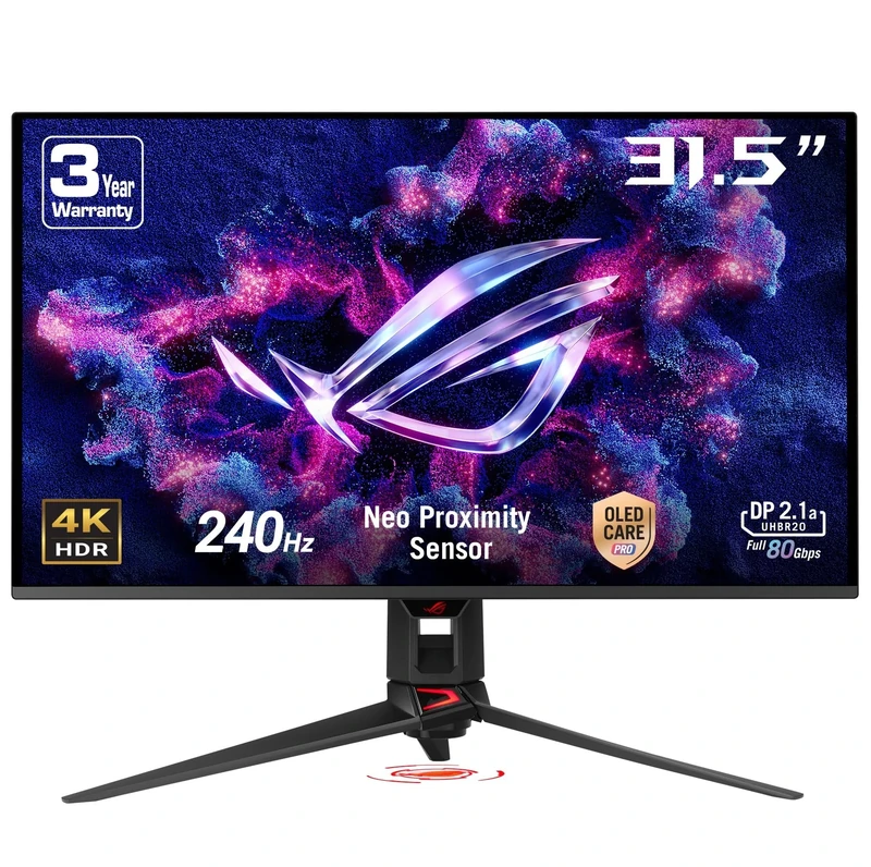 ASUS ROG Swift OLED PG32UCDMR gaming monitor ― 32-inch, 4K (3840 x 2160) QD-OLED panel, 240Hz, 0.03 ms (GTG), G-SYNC compatible, Proximity Sensor, 99% DCI-P3, 90 W Type-C, DisplayPort 2.1a, HDMI 2.1