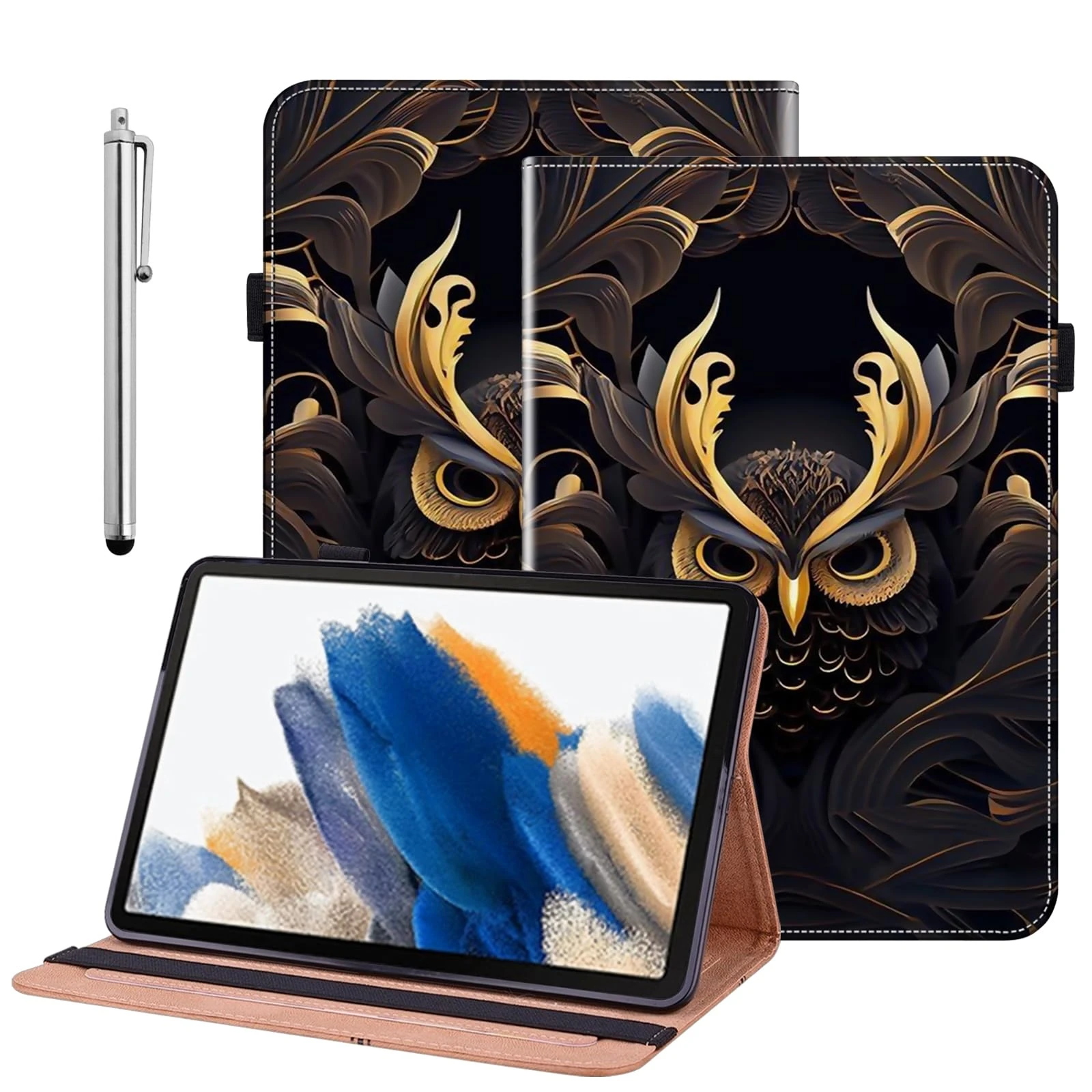 BOLELAW Case for Samsung Galaxy Tab A 10.1 inch 2019 (SM-T510/SM-T515/SM-T517) with [Card Slot] [Stand Function] Leather Folio Flip Tablet Case, Owl