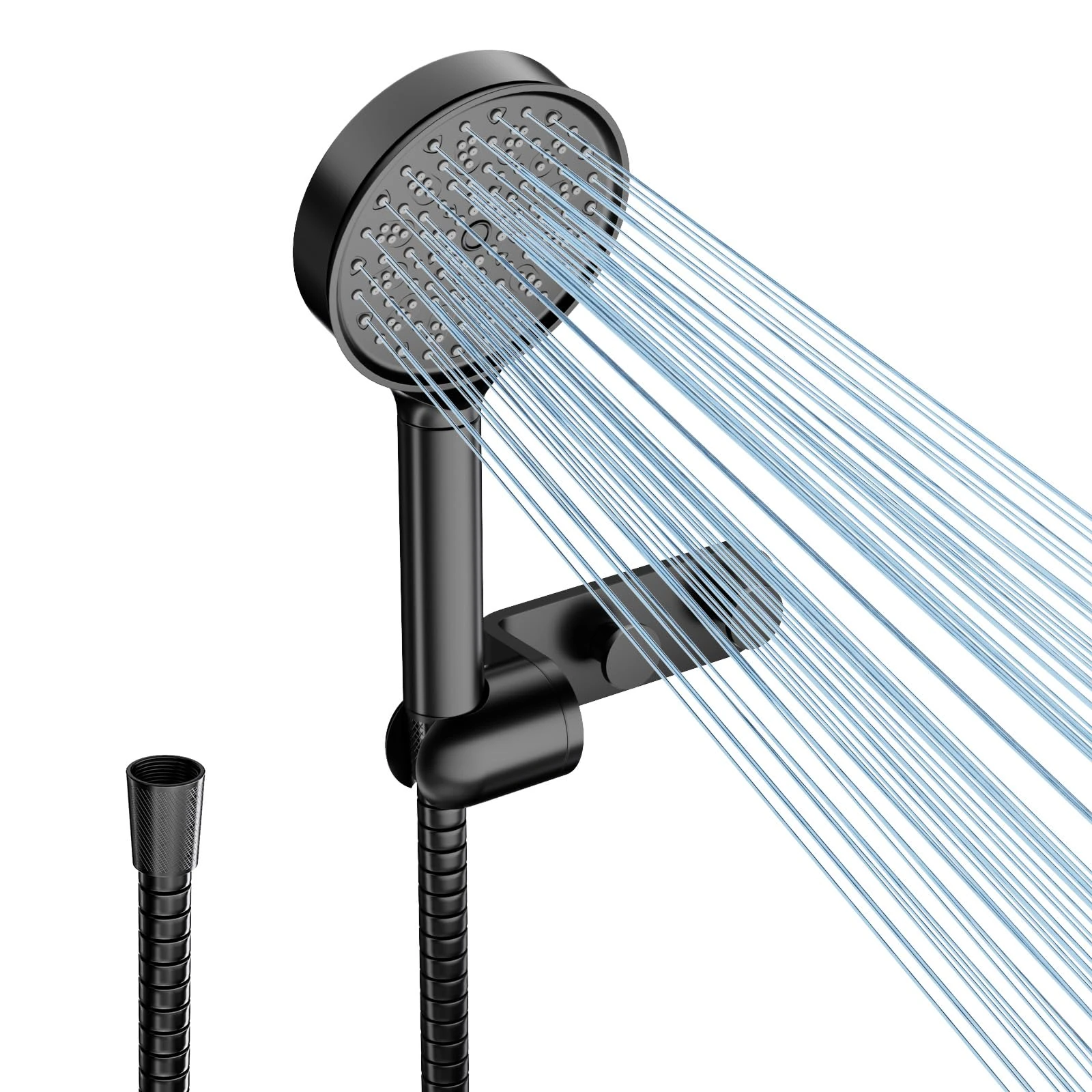 Cobbe Hard Water Filter Shower Head and 1.5m Hose with Holder, 20-Layer Filtration, High Pressure, 6 Spray Modes, Powerful Showerhead for Residual Chlorine Remove, Low Water Pressure, Black