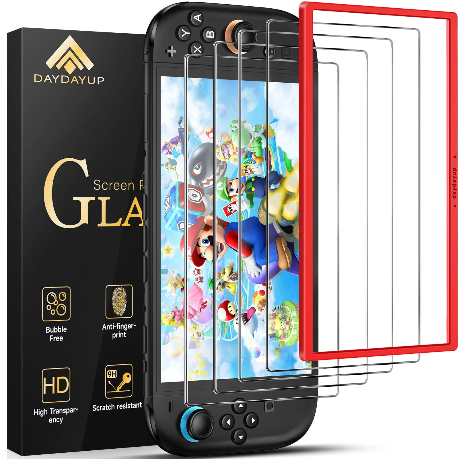 daydayup 4 Pack Switch 2 Screen Protector Tempered Glass with Guiding Frame Tool for Nintendo Switch 2 - Ultra Resistant Hardness 9H and HD Clear Screen Protector for Nintendo Switch 2 2025 Model