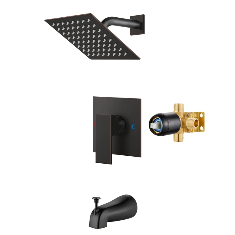 Airuida Shower Faucet Set with Tub Spout, Bathtub Faucet Set, Shower Tray Faucet Set, Complete Bathtub Shower Trim Set with Solid Brass Raw Valve and 6" Rain Shower Head