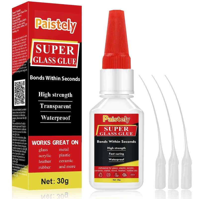 Super Glass Glue, Waterproof And Heat-Resistant Adhesive for Glass Repair, Strong Clear, Superglue For Bonding Ceramic, Plastic, Vinyl, Acrylic, Metal, Etc. (30g)