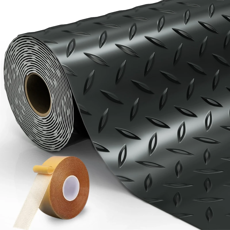 LulnCush 8.2 x 23 FT Garage Floor Mat, 2.8mm Thickened Diamond Plate PVC Garage Flooring Roll for Car, 188.6 SQFT Heavy Duty Vinyl Garage Floor Protector for Garage, Basement, Truck. Black