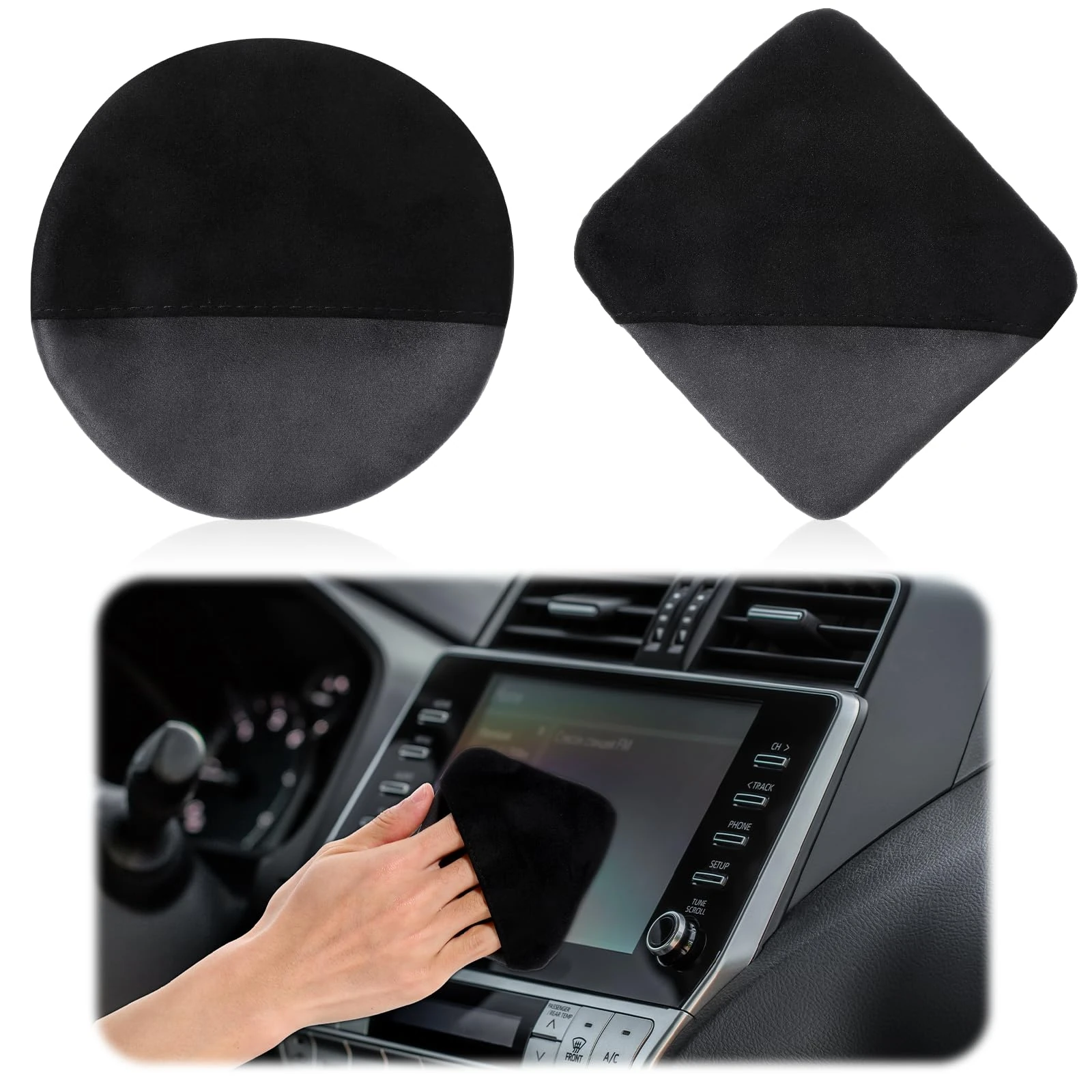 2pcs Microfiber Auto Screen Cleaning Pad, 4"×4.2" Square Foldable Touch Screen Cleaner Cloth,Car Screen Cleaner for Vehicle Dashboard LCD Display, Automotive Glass