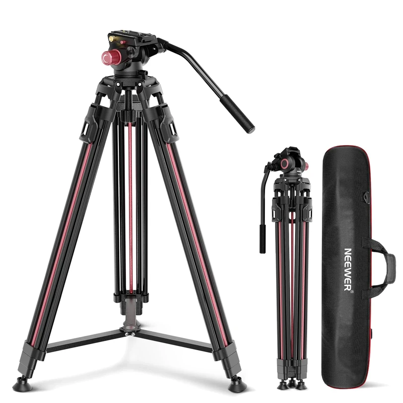 NEEWER 79"/2m Video Camera Tripod with Fluid Head, One Step Quick Release Aluminum Heavy Duty Tripod Stand with QR Plate Compatible with Canon Nikon Sony DSLR Camera Camcorder, Max Load 17.6lb, LL38
