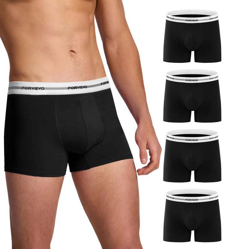 FORVEVO Boxer Shorts Men 4 Pack,Cotton Men's Underwear Briefs,No Itchy Labels Underpants,Breathable Trunk with Elastic Waist(Black,2XL)